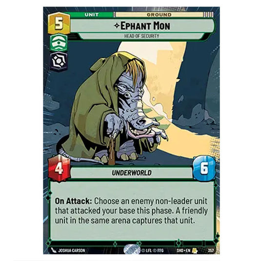 Ephant Mon 357 card from the Star Wars Unlimited set Shadows of the Galaxy