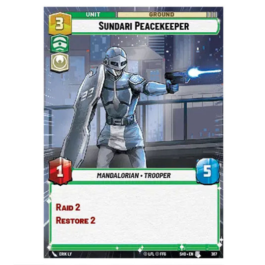 Sundari Peacekeeper 367 card from the Star Wars Unlimited set Shadows of the Galaxy