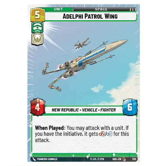 Adelphi Patrol Wing 370 card from the Star Wars Unlimited set Shadows of the Galaxy