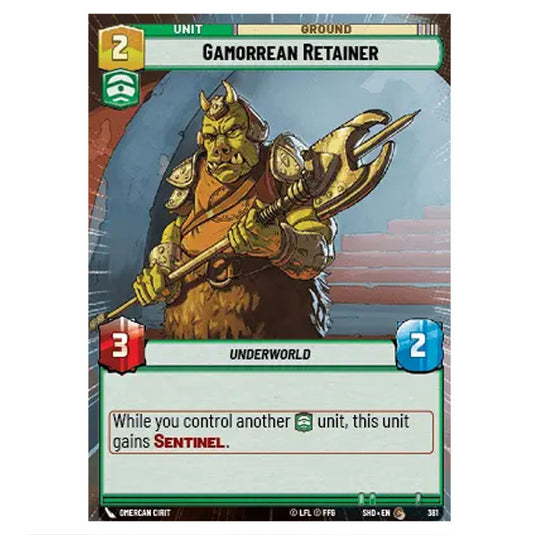 Gamorrean Retainer 381 card from the Star Wars Unlimited set Shadows of the Galaxy