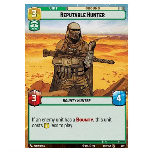 Reputable Hunter 386 card from the Star Wars Unlimited set Shadows of the Galaxy