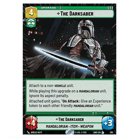 The Darksaber 395 card from the Star Wars Unlimited set Shadows of the Galaxy