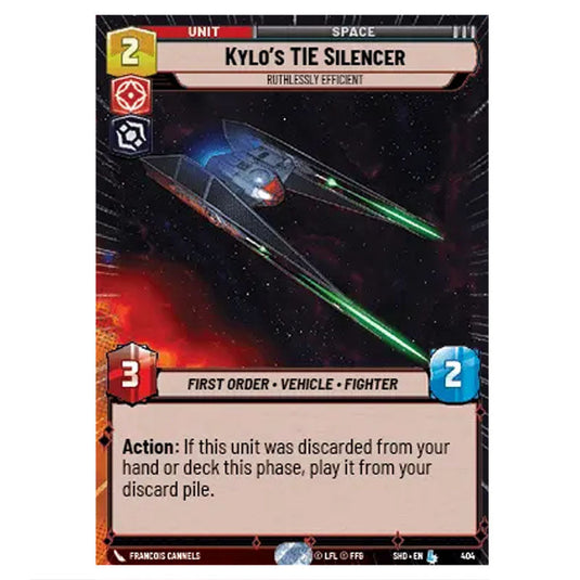 Kylo’s TIE Silencer 404 card from the Star Wars Unlimited set Shadows of the Galaxy