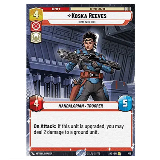 Koska Reeves 419 card from the Star Wars Unlimited set Shadows of the Galaxy