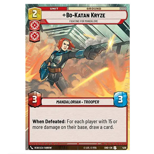 Bo-Katan Kryze 426 card from the Star Wars Unlimited set Shadows of the Galaxy