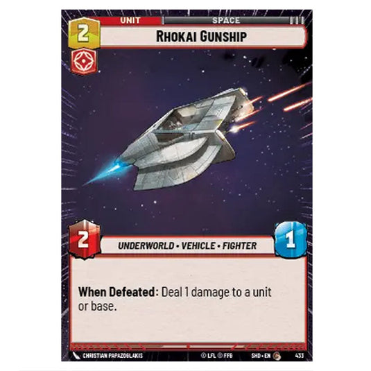 Rhokai Gunship 433 card from the Star Wars Unlimited set Shadows of the Galaxy