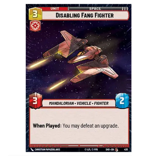 Disabling Fang Fighter 435 card from the Star Wars Unlimited set Shadows of the Galaxy