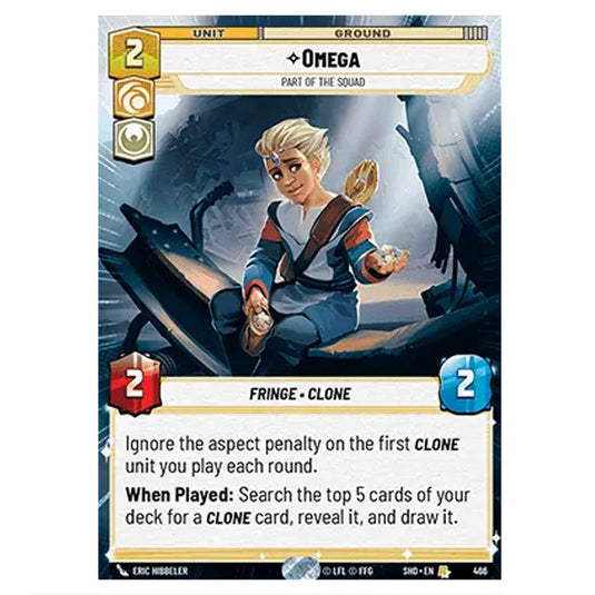 Omega 466 card from the Star Wars Unlimited set Shadows of the Galaxy