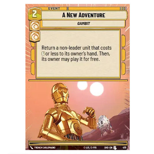 A New Adventure 475 card from the Star Wars Unlimited set Shadows of the Galaxy