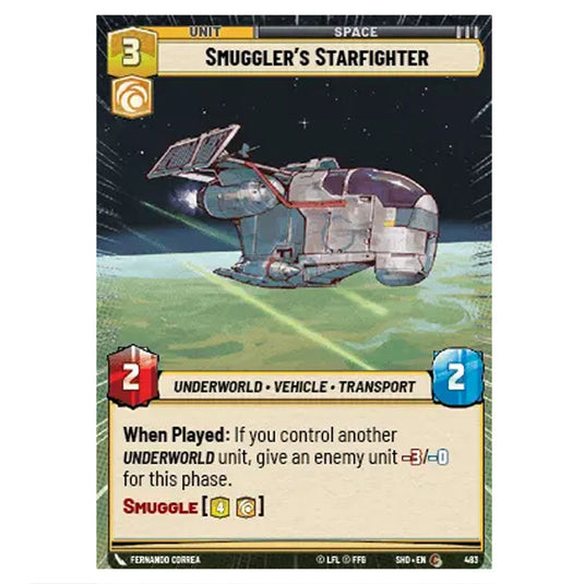 Smuggler’s Starfighter 483 card from the Star Wars Unlimited set Shadows of the Galaxy