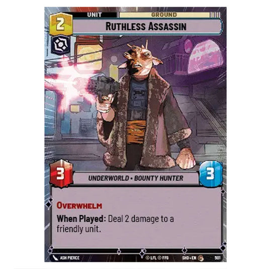 Ruthless Assassin 501 card from the Star Wars Unlimited set Shadows of the Galaxy