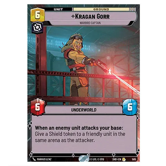 Kragan Gorr 505 card from the Star Wars Unlimited set Shadows of the Galaxy