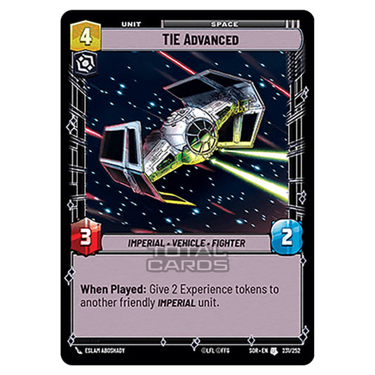 Star Wars Unlimited - Spark of Rebellion - TIE Advanced (Uncommon) - 231/252