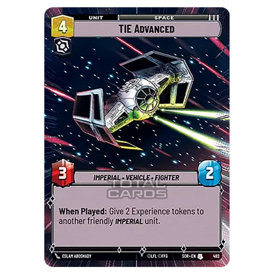 Star Wars Unlimited - Spark of Rebellion - TIE Advanced (Uncommon) - 492 (Hyperspace)