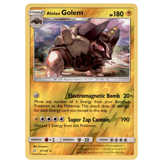 Pokemon - Sun & Moon - Team Up - Alolan Golem - 37/181 - (Reverse Holo)