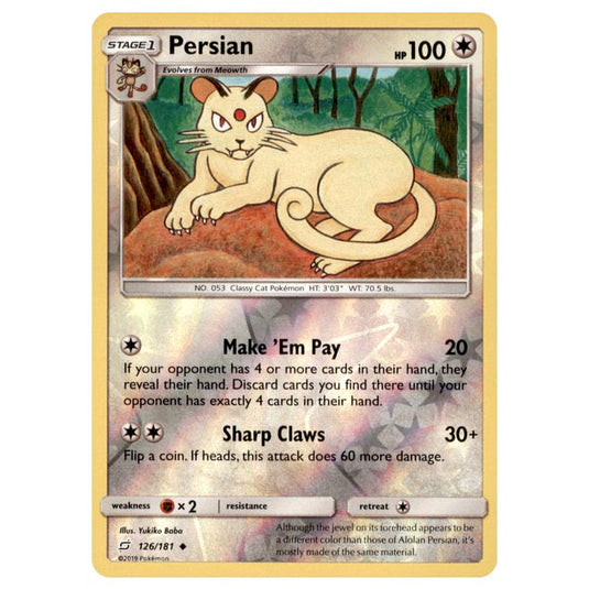 Pokemon - Sun & Moon - Team Up - Persian - 126/181 - (Reverse Holo)