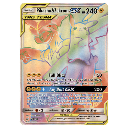 Pokemon - Sun & Moon - Team Up - Pikachu & Zekrom-GX (Rainbow Rare) - 184/181