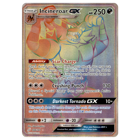 Pokemon - Sun & Moon - Team Up - Incineroar-GX (Rainbow Rare) - 188/181