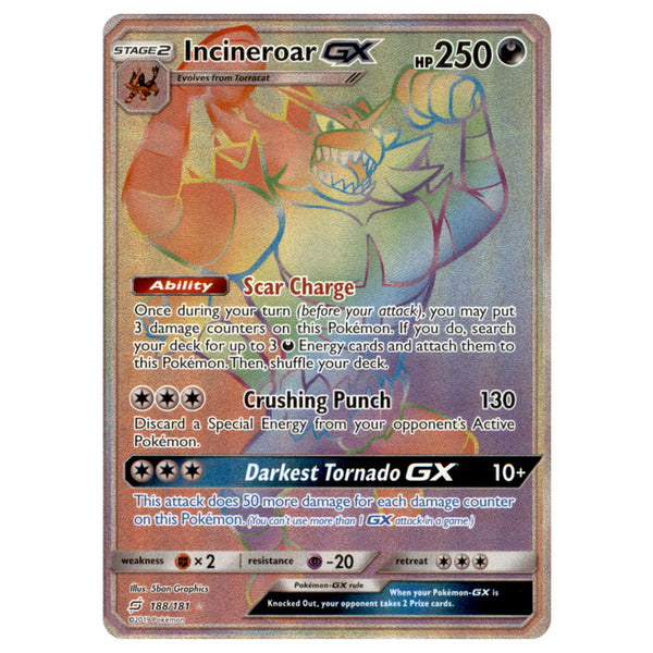 Pokemon - Sun & Moon - Team Up - Incineroar-GX (Rainbow Rare) - 188/18 Pokemon - Sun & Moon - Team Up - Incineroar-GX (Rainbow Rare) - 188/18
