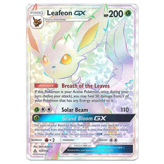 Pokemon - Sun & Moon - Ultra Prism - Leafeon-GX (Rainbow Rare) - 157/156