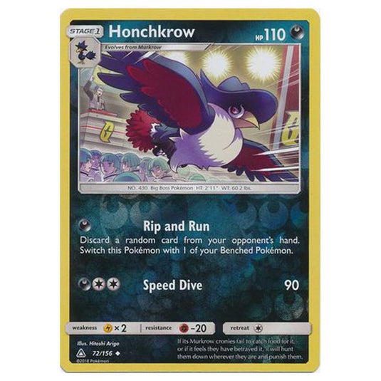 Pokemon - Sun & Moon - Ultra Prism - (Reverse Holo) - Honchkrow - 72/156