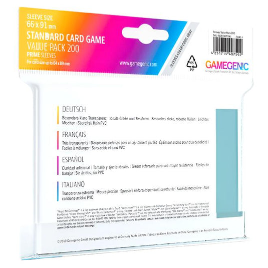 Gamegenic - Value Pack Standard Sleeves - Clear (200 Sleeves)