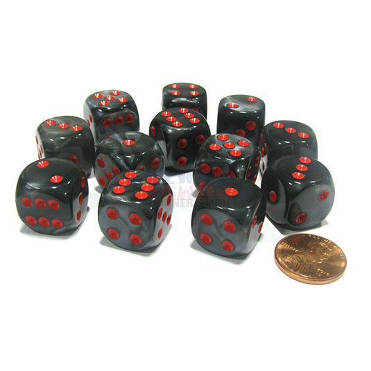 Chessex - Signature - 16mm D6 W/ Pips Blocks (12 Dice) - Velvet Black w/Red