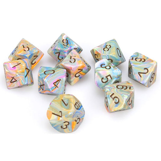 Chessex - Signature - 16mm Polyhedral D10 10-Dice Set - Festive Vibrant With Brown