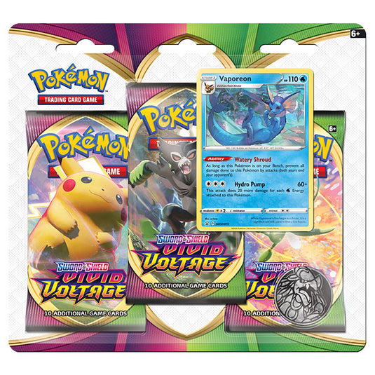 Pokemon - Sword & Shield - Vivid Voltage - 3 Pack Blister - Vaporeon