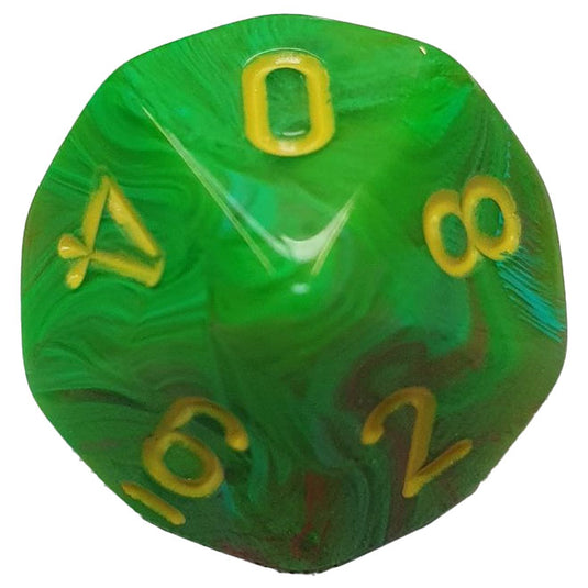 Chessex - 16mm Menagerie Mumber 9 Single Dice - Vortex Slime - Green with Yellow