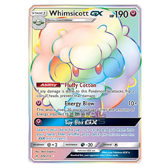 Pokemon - Sun & Moon - Unbroken Bonds - Whimsicott-GX (Rainbow Rare) - 226/214