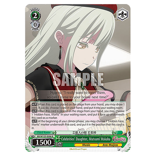 Celebrities' Daughter, Mutsumi Wakaba BD/W125-E006 card from the Weiss Schwarz set MyGO!!!!! × Ave Mujica