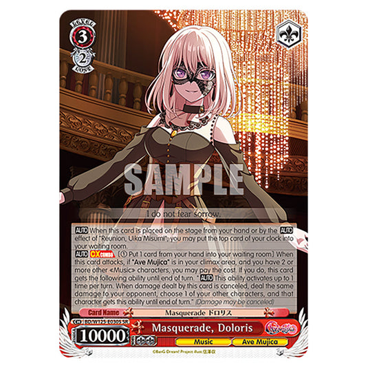 Masquerade, Doloris BD/W125-E030S card from the Weiss Schwarz set MyGO!!!!! × Ave Mujica