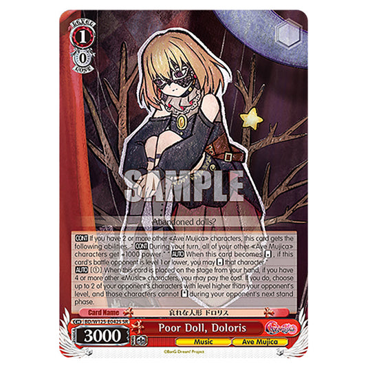 Poor Doll, Doloris BD/W125-E042S card from the Weiss Schwarz set MyGO!!!!! × Ave Mujica