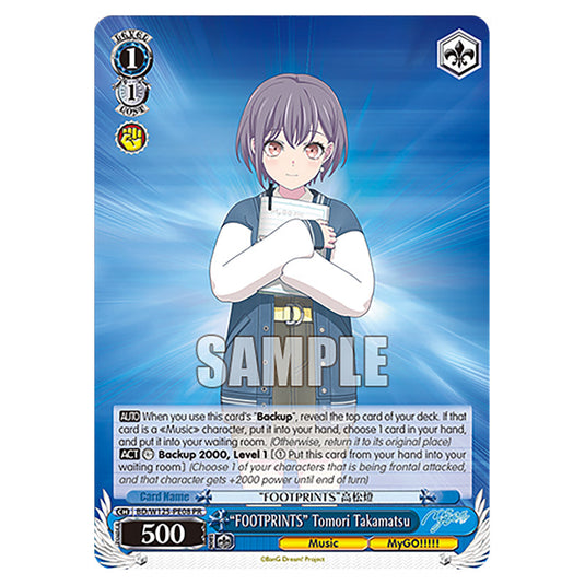 “FOOTPRINTS” Tomori Takamatsu BD/W125-PE08 card from the Weiss Schwarz set MyGO!!!!! × Ave Mujica