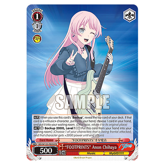 “FOOTPRINTS” Anon Chihaya BD/W125-PE09 card from the Weiss Schwarz set MyGO!!!!! × Ave Mujica