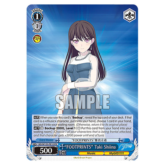 “FOOTPRINTS” Taki Shiina BD/W125-PE12 card from the Weiss Schwarz set MyGO!!!!! × Ave Mujica