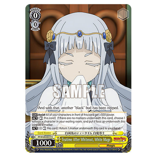 Teatime After Whiteout, White Mage FT/S120-E017 card from the Weiss Schwarz set Fairy Tail 100 Years Quest