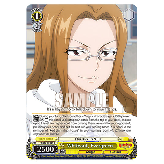 Whiteout, Evergreen FT/S120-E021 card from the Weiss Schwarz set Fairy Tail 100 Years Quest