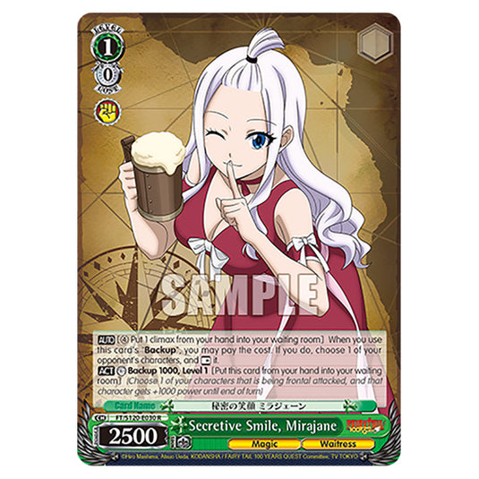 Secretive Smile, Mirajane FT/S120-E030 card from the Weiss Schwarz set Fairy Tail 100 Years Quest