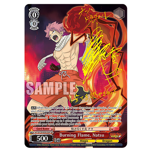 Burning Flame, Natsu FT/S120-E052SP card from the Weiss Schwarz set Fairy Tail 100 Years Quest