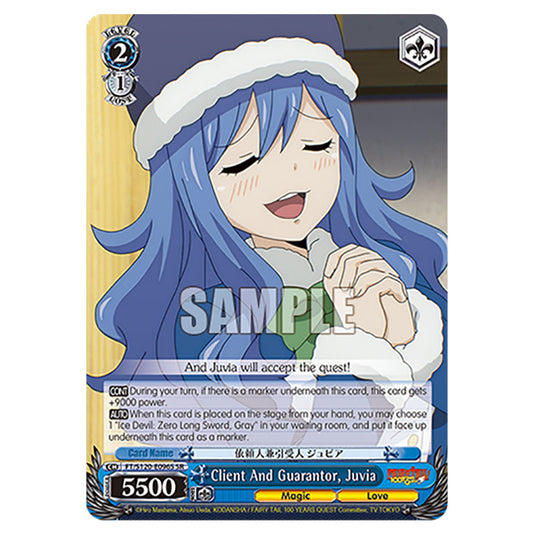 Client And Guarantor, Juvia FT/S120-E096S card from the Weiss Schwarz set Fairy Tail 100 Years Quest