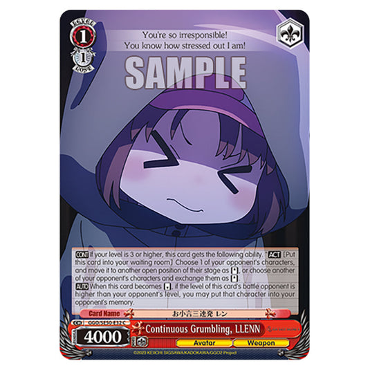 Continuous Grumbling, LLENN GGO/SE50-E32 card from the Weiss Schwarz set SAO Alternative - Gun Gale Online - 2 