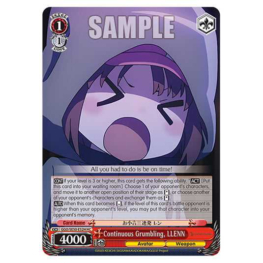 Continuous Grumbling, LLENN GGO/SE50-E32H card from the Weiss Schwarz set SAO Alternative - Gun Gale Online - 2 