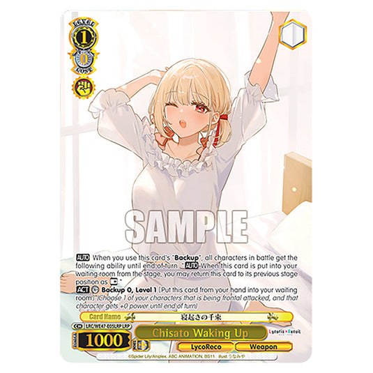 Chisato Waking Up Character card from the Weiss Schwarz set Lycoris Recoil - Premium Booster LRC/WE47-E05LRP
