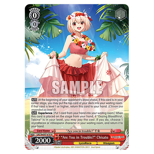 "Are You in Trouble?" Chisato Character card from the Weiss Schwarz set Lycoris Recoil - Premium Booster LRC/WE47-E16
