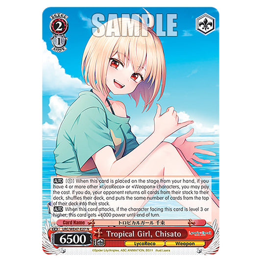 Tropical Girl, Chisato Character card from the Weiss Schwarz set Lycoris Recoil - Premium Booster LRC/WE47-E27