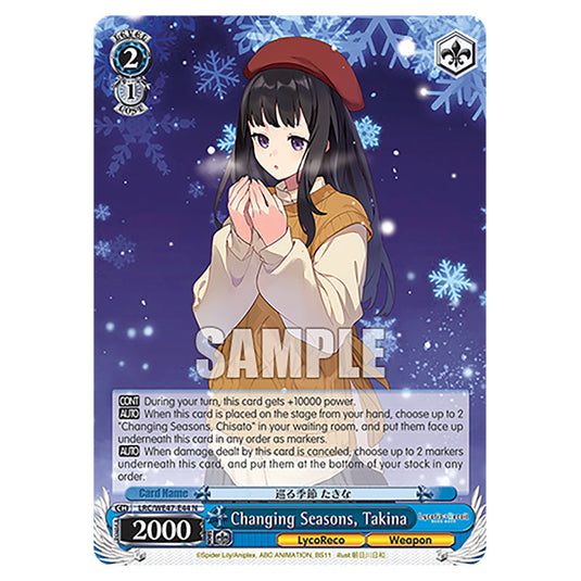 Changing Seasons, Takina Character card from the Weiss Schwarz set Lycoris Recoil - Premium Booster LRC/WE47-E44