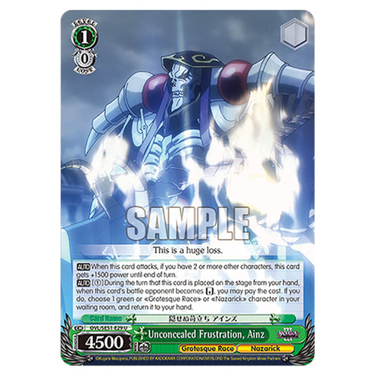 Unconcealed Frustration, Ainz OVL/SE51-E29 card from the Weiss Schwarz set Nazarick: Tomb of the Undead Vol.3