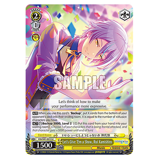 Let's Give 'Em a Show, Rui Kamishiro PJS/S91-E013 card from the Weiss Schwarz set Hatsune Miku: Colourful Stage!